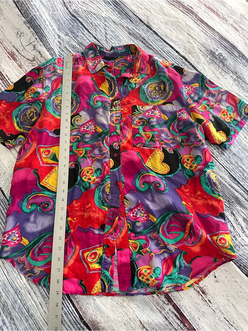 Vintage 100% Silk Pink and Purple Paisley Short Sleeve Silk Button Up Top - Picture 8 of 8